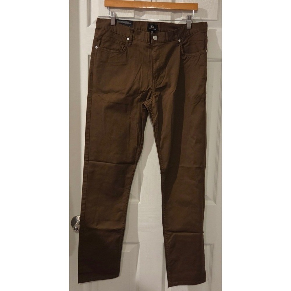 H&M Mens Slim Fit Pants 32 Brown Chocolate Stretch Chino NWT Straight Leg